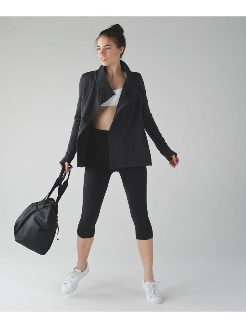 Lululemon Coast Wrap II Heathered Grey Womens 10 Button Cardigan Jacket
